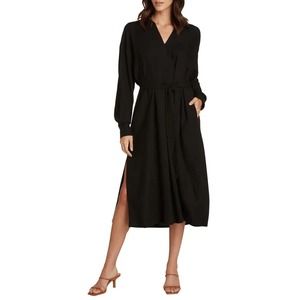 Willow Nadine Popover Long Sleeve Midi Shirtdress Black Womens Small Linen Blend
